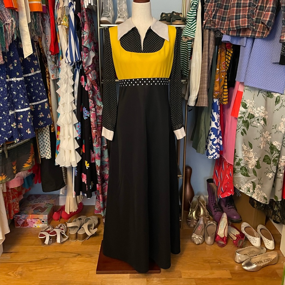 Vintage Polka Dot Maxi Dress - Size Medium